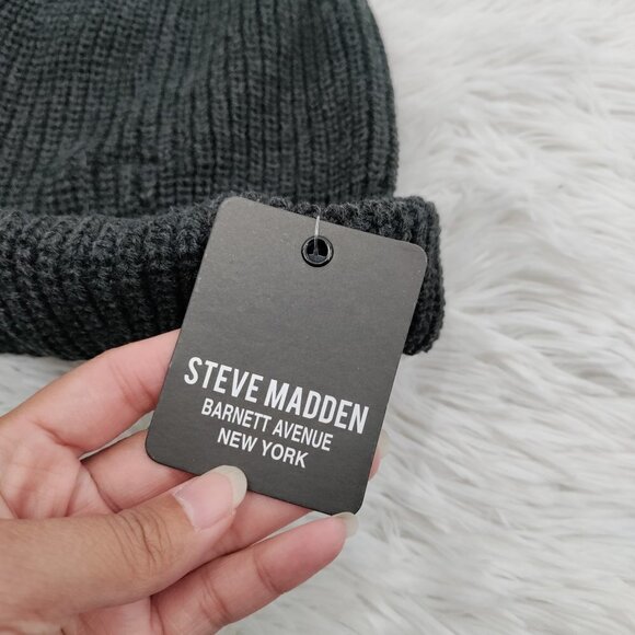 New Steve Madden Knit Ribbed Cuffed Winter Beanie Hat One Size Women Black - Picture 3 of 8